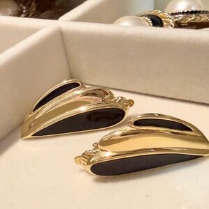 Trifari Gold and Black Modern Earrings